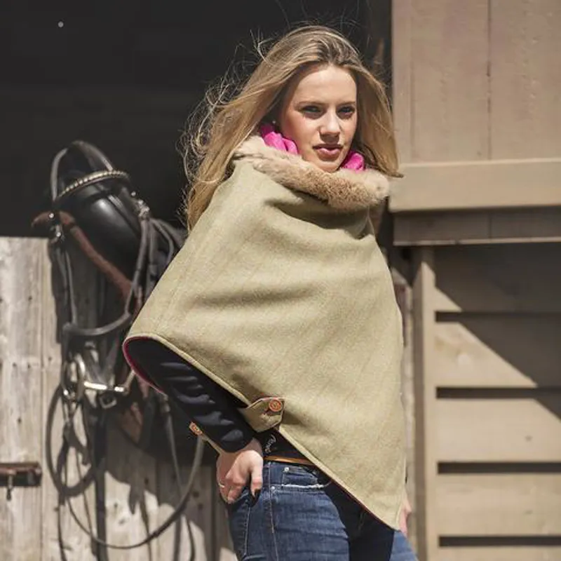 Annabel Brocks Tweed Kimblewick V Cape - Green Tweed-2