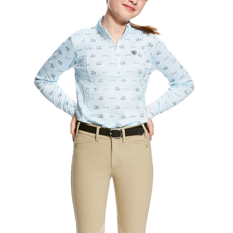 Ariat Junior Sunstopper 1/4 Zip Top - Bit Print Blue