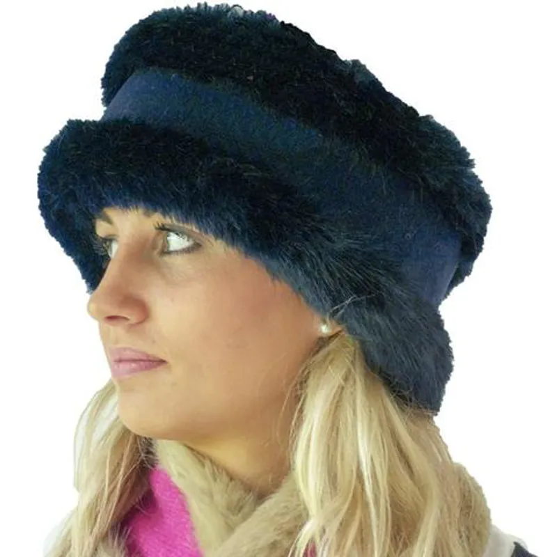 Annabel Brocks Faux Fur Reversible Head Warmer - Navy Velvet