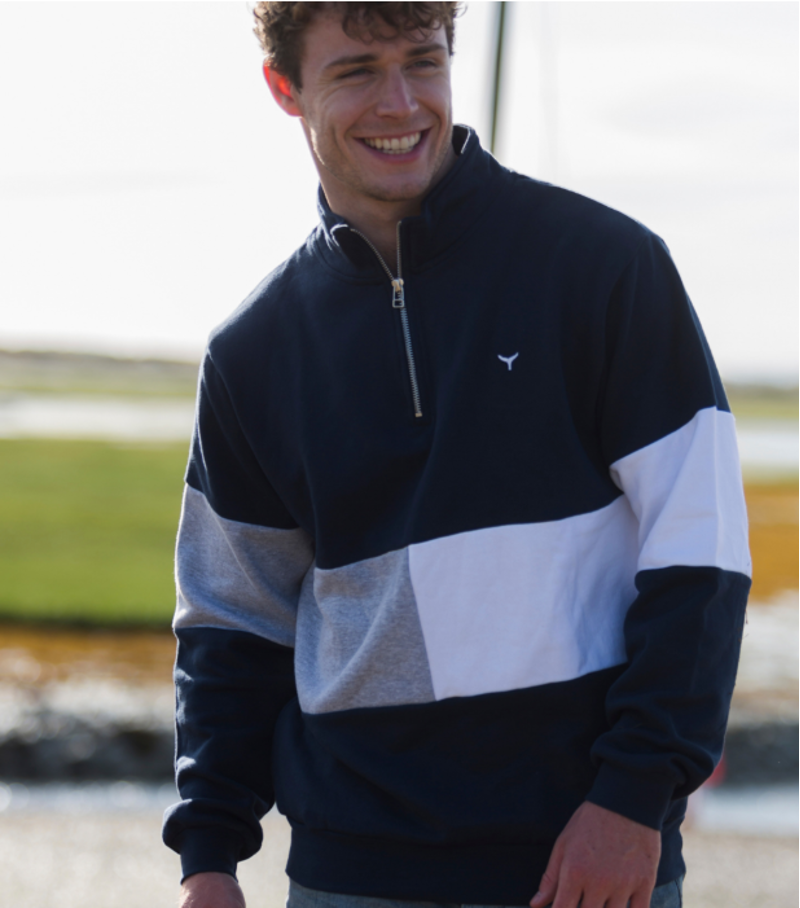 Whale of a Time Norfolk Quarter Zip Sweatshirt - Navy/White/Grey-4