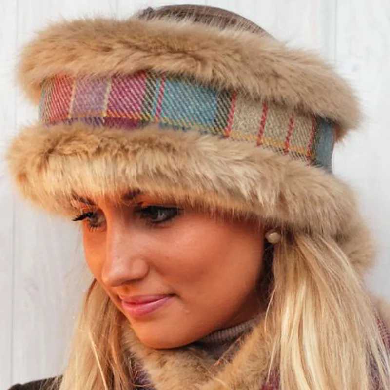 Annabel Brocks Faux Fur Reversible Head Warmer - Assorted Pink Tweed