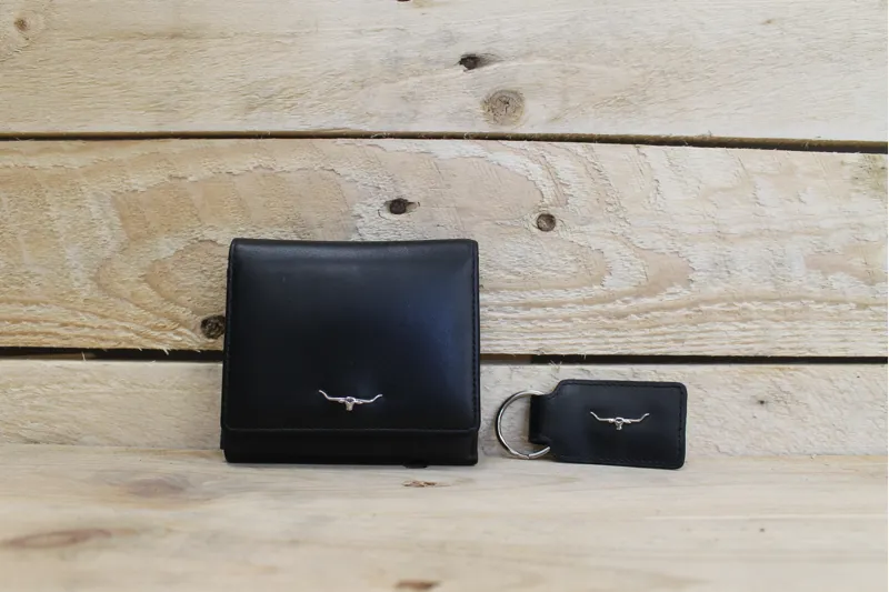 R.M.Williams Tri-fold Wallet + Keyring Set - Black