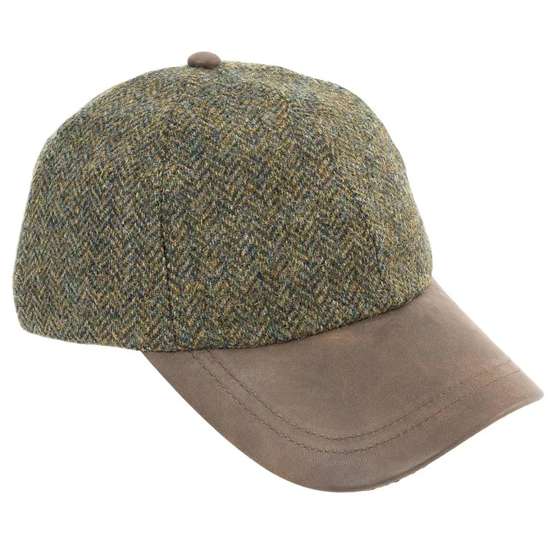 Heather Hats Tyndrum British Tweed Baseball Cap - Green Herringbone