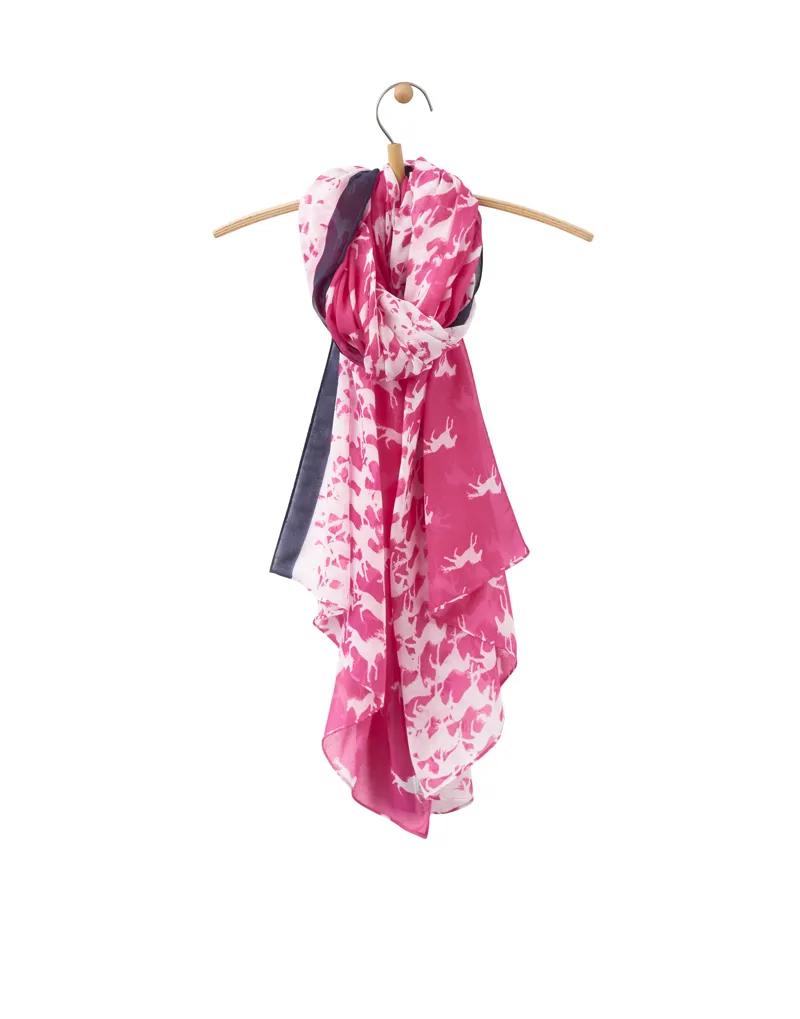 Joules Wensley Long Line Woven Scarf - Cerise Pink Horse