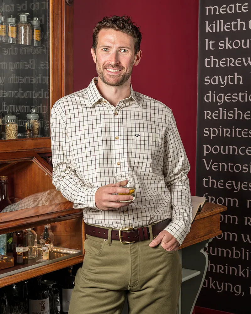 Hoggs Of Fife Balmoral Luxury Tattersall Men Shirt - Navy/ Wine-2