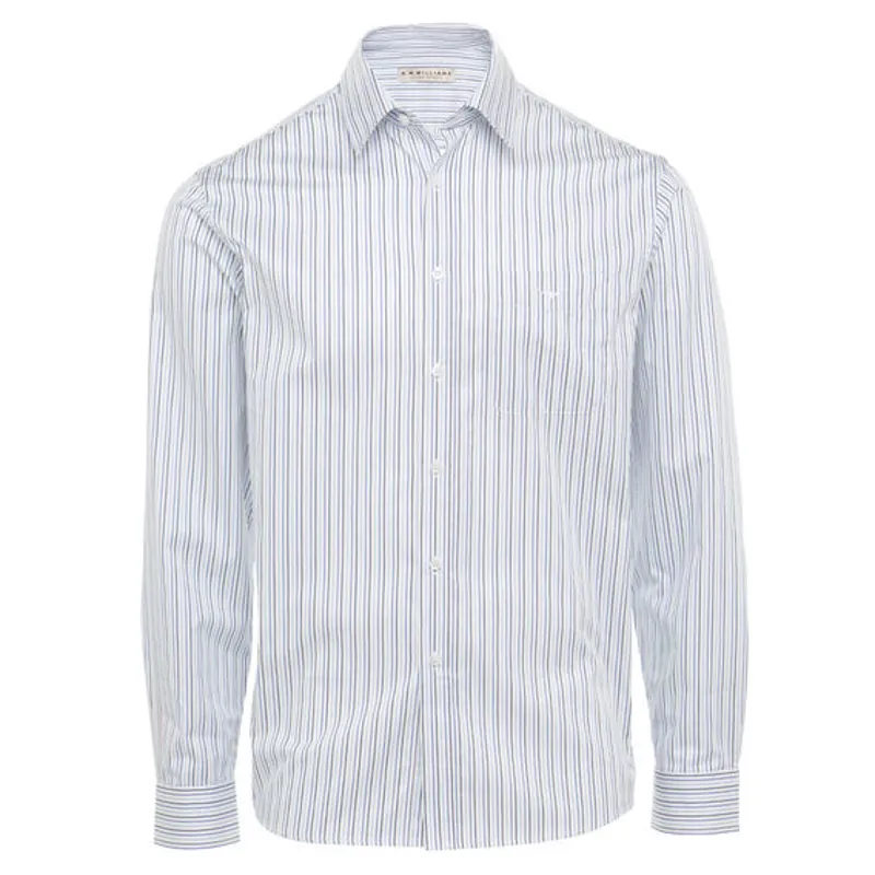 R.M.Williams Collins Shirt - White/Navy/Blue Poplin Stripe-1