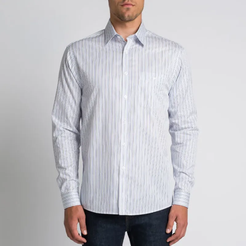 R.M.Williams Collins Shirt - White/Navy/Blue Poplin Stripe-2