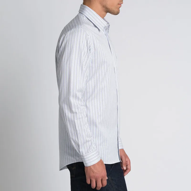 R.M.Williams Collins Shirt - White/Navy/Blue Poplin Stripe-3