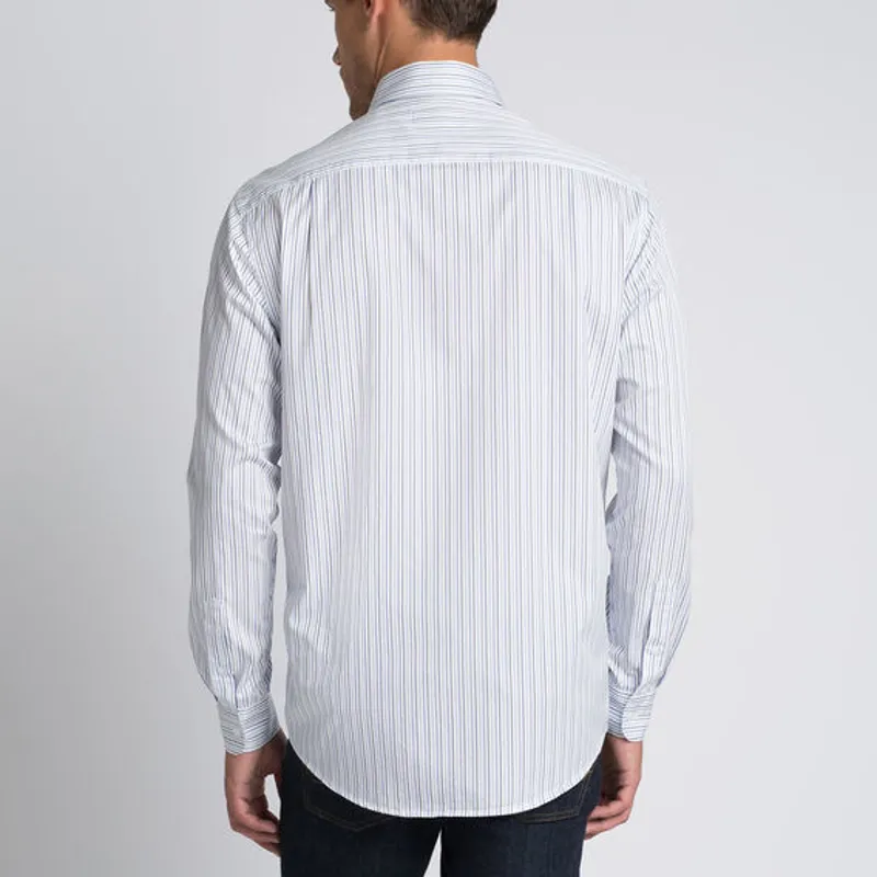 R.M.Williams Collins Shirt - White/Navy/Blue Poplin Stripe-4