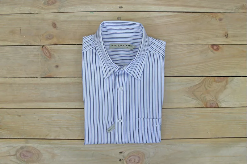 R.M.Williams Collins Shirt - White/Navy/Blue Poplin Stripe