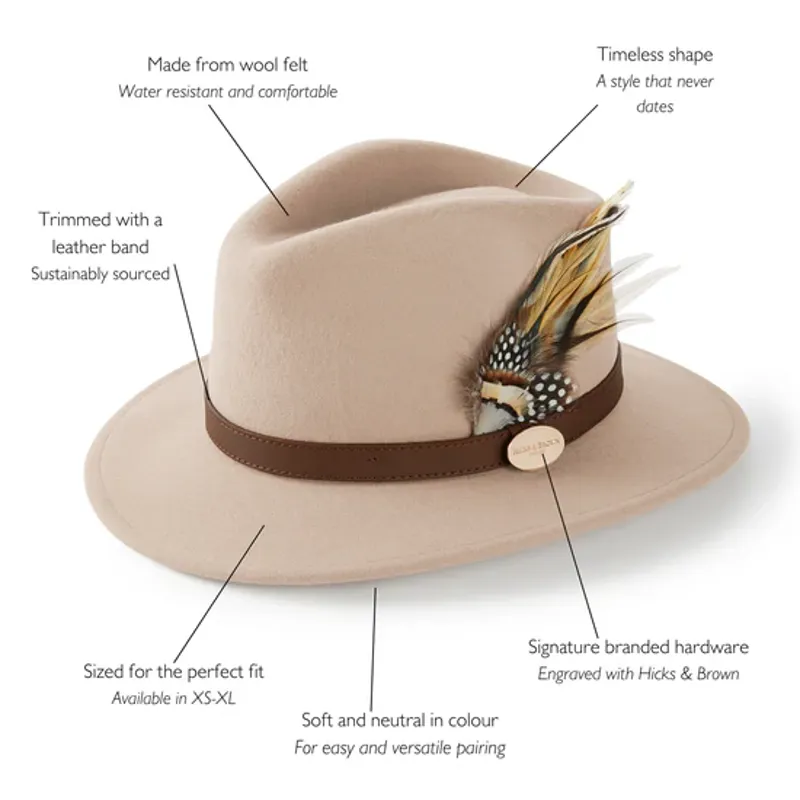 Hicks and Brown Suffolk Fedora Fawn Feather - Pebble-2