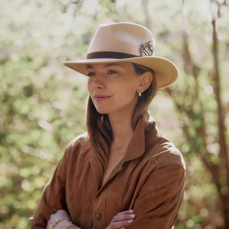 Hicks and Brown Suffolk Fedora Fawn Feather - Pebble-3