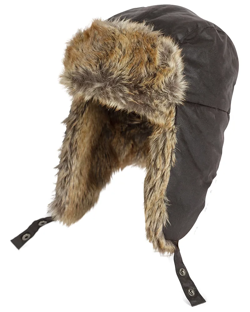 Hoggs Of Fife Wax Trapper Hat Faux Fur Trim - Brown