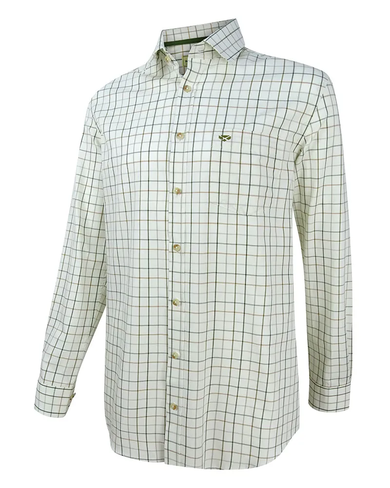 Hoggs Of Fife Balmoral Luxury Tattersall Men Shirt - Green/ Brown