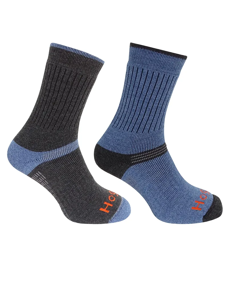 Hoggs Of Fife 1905 Tech Active Socks Twin Pack - Charcoal/Denim
