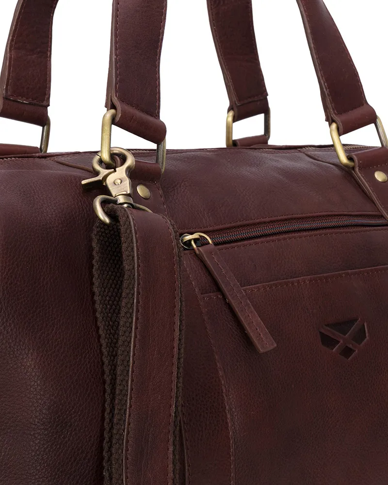 Hoggs Of Fife Monarch Leather Carryon Holdall - Conker-2