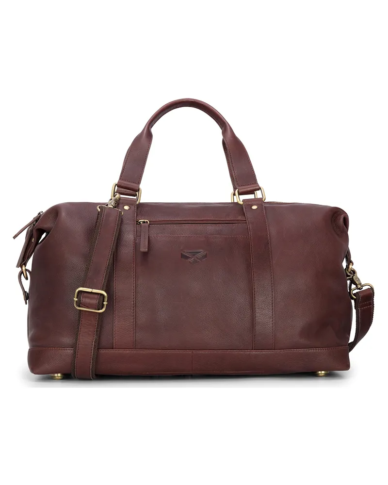 Hoggs Of Fife Monarch Leather Carryon Holdall - Conker-5
