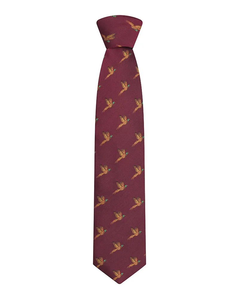 Hoggs Boxed Silk Tie With Pheasants - Wine
