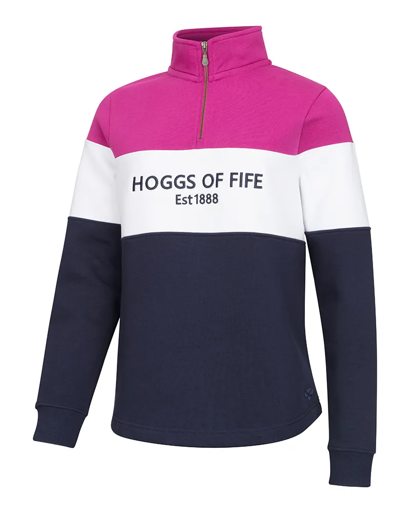 Hoggs Dumfries 1888 Ladies 1/4 Zip Sweatshirt - Berry/White/Navy