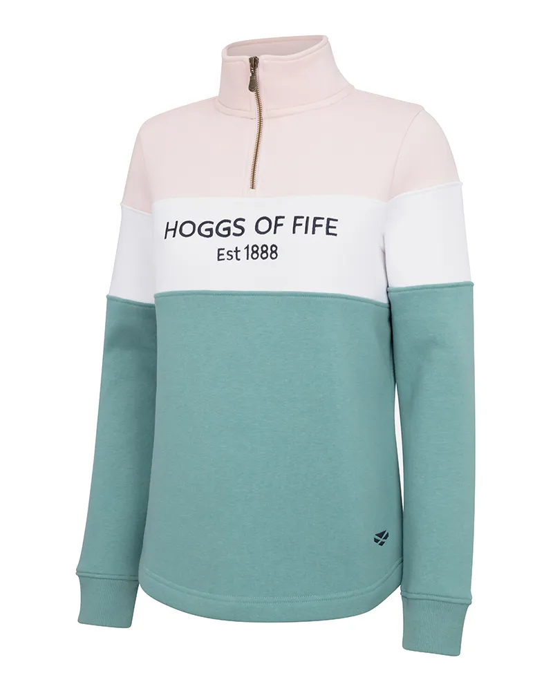 Hoggs Of Fife Dumfries 1888 Ladies 1/4 Zip Sweatshirt - Mineral Blue/Pink
