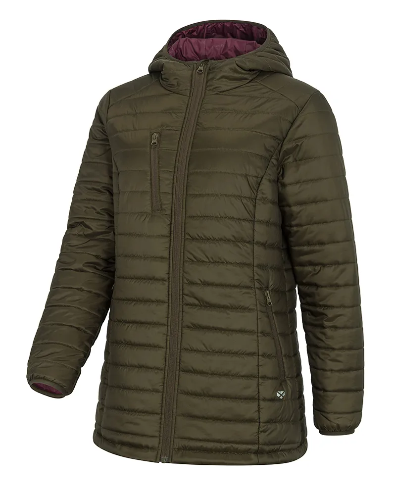 Hoggs Of Fife Kingston Ladies Hooded Jacket - Olive/Merlot