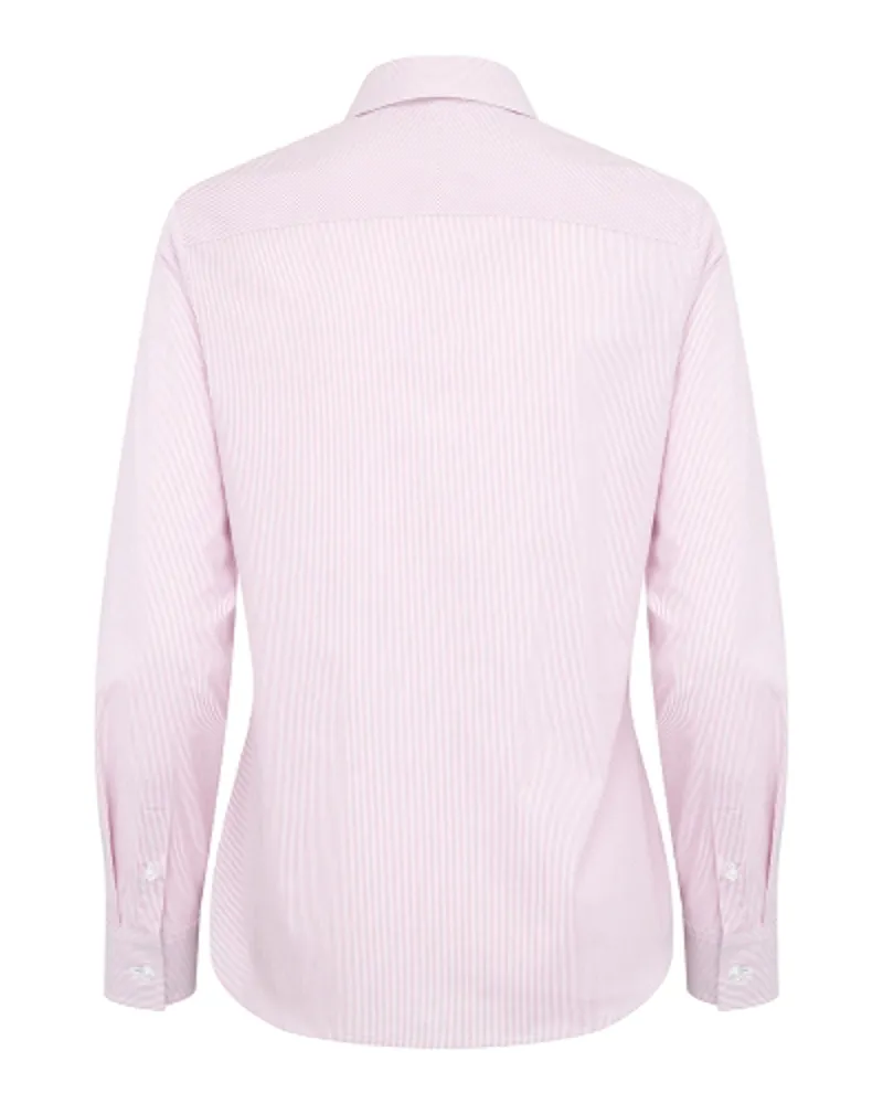 Hoggs Of Fife Ingliston Ladies Stretch Stripe Shirt Pink/ White-1