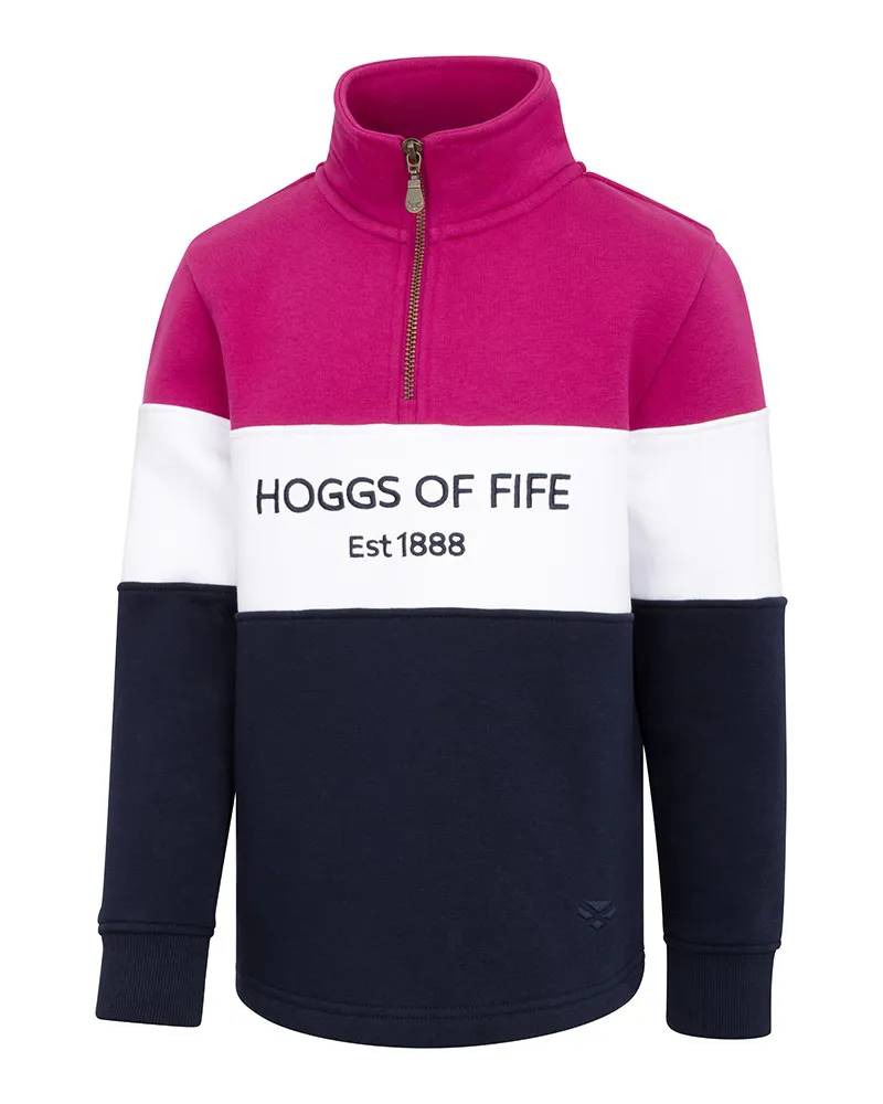 Hoggs Of Fife Dumfries 1888 Junior 1/4 Zip Sweatshirt - Berry/ White