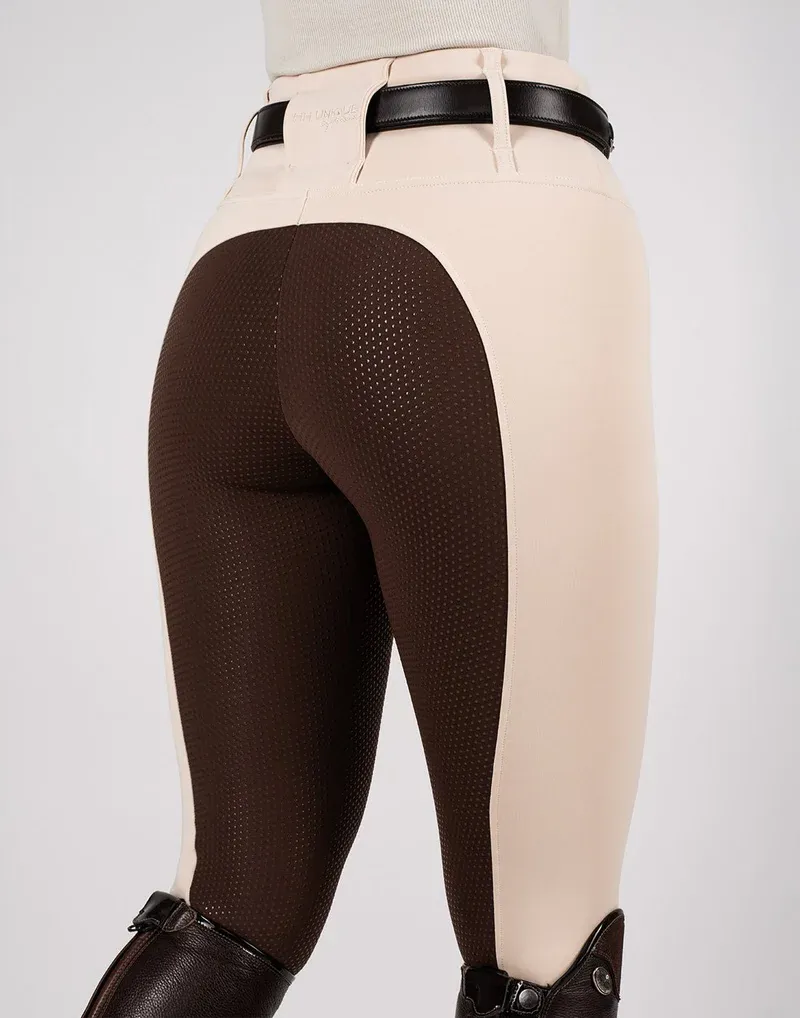 Horzehoods Heavyweight Competition Leggings - Vanilla / Brown seat-4