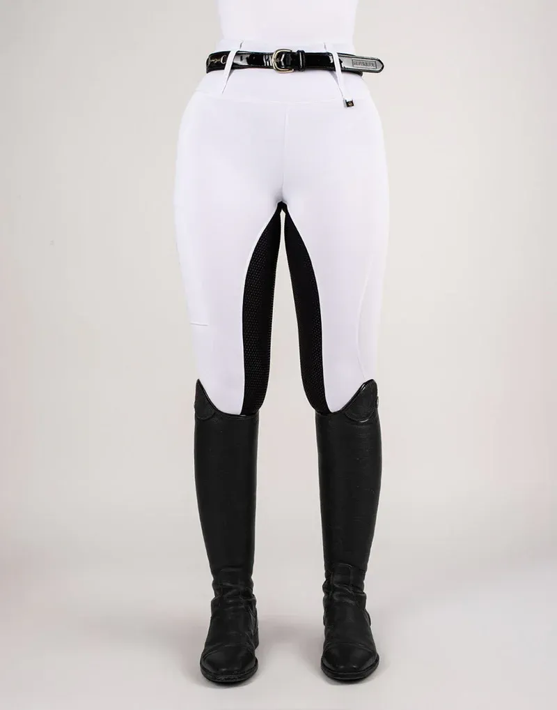 Horzehoods Lightweight Competition Leggings - White / Black seat-1