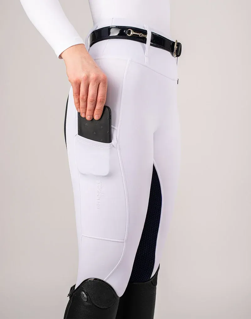 Horzehoods Lightweight Competition Leggings - White / Navy Seat-9