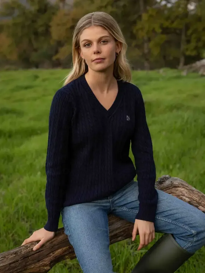 LeMieux Cora Cable V-Neck Knit Jumper - Navy-1