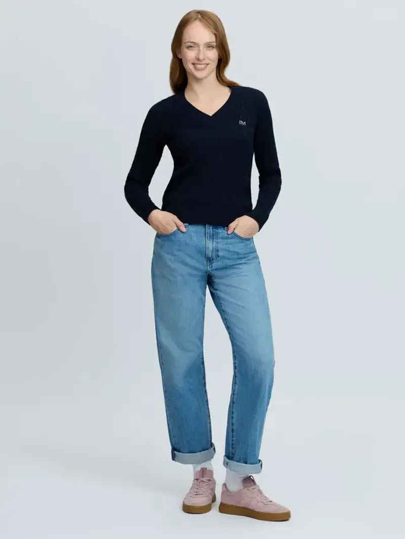 LeMieux Cora Cable V-Neck Knit Jumper - Navy-4