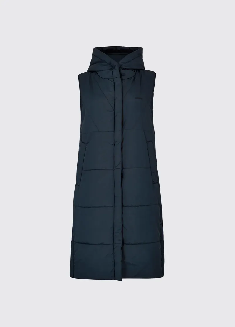 Dubarry Ryan Ladies Long Hooded Gilet - Navy-1