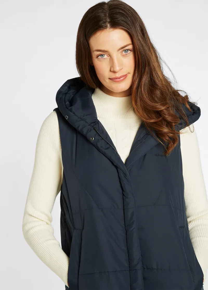 Dubarry Ryan Ladies Long Hooded Gilet - Navy-2