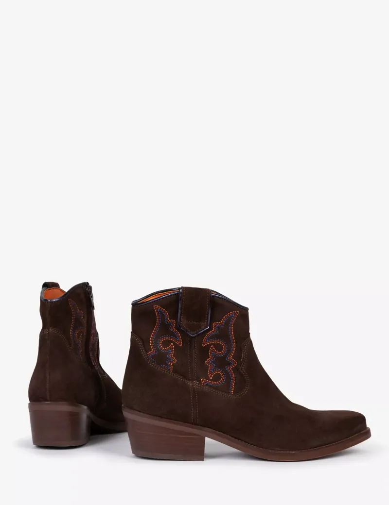 Penelope Chilvers Cassidy Suede Embroidered Boot - Bitter Chocolate