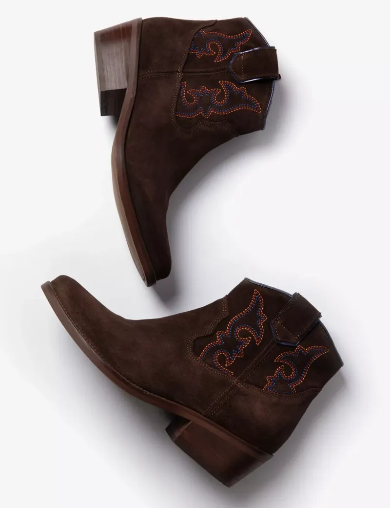 Penelope Chilvers Cassidy Suede Embroidered Boot - Bitter Chocolate-2