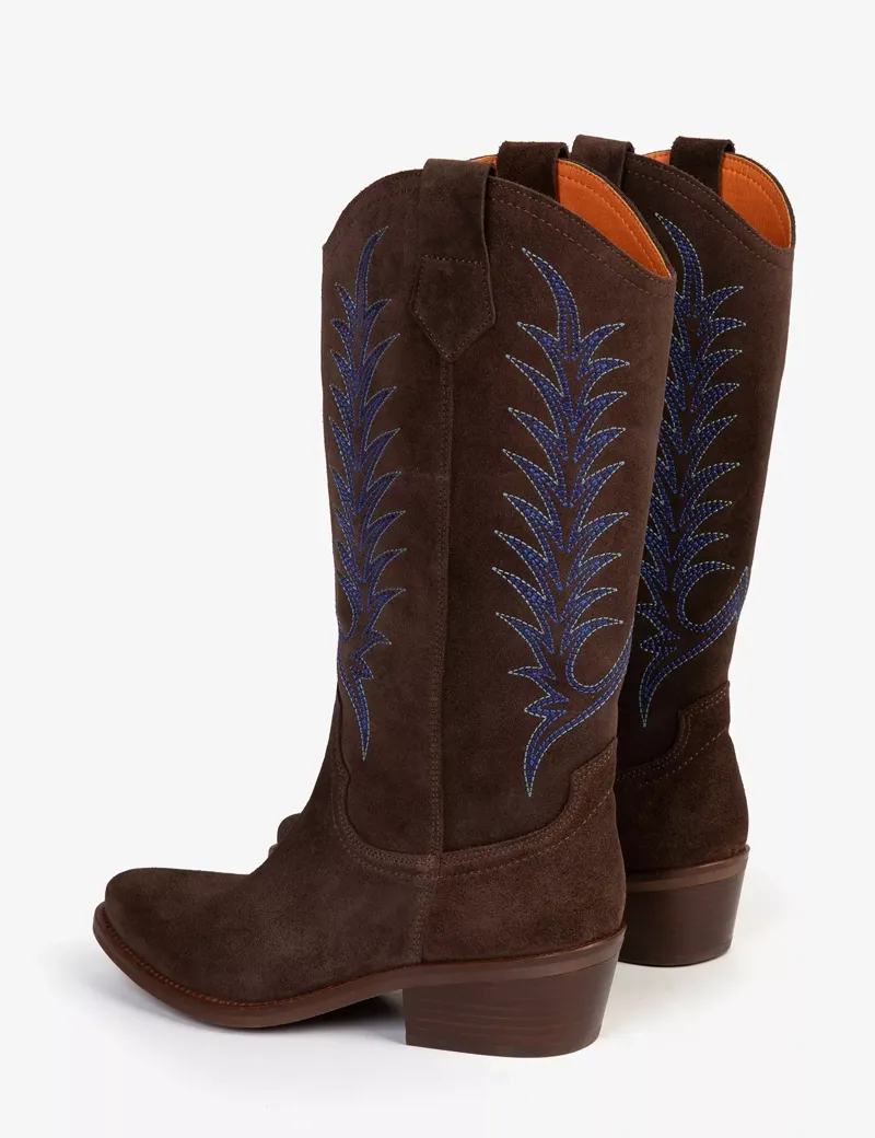 Penelope Chilvers Goldie Suede Embroidered Boot - Bitter Chocolate-1