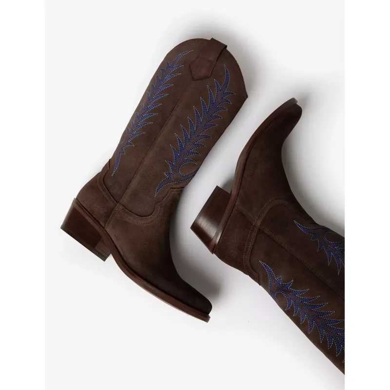 Penelope Chilvers Goldie Suede Embroidered Boot - Bitter Chocolate-4