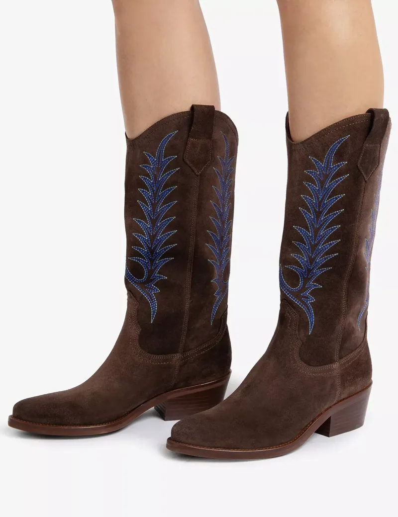 Penelope Chilvers Goldie Suede Embroidered Boot - Bitter Chocolate-3