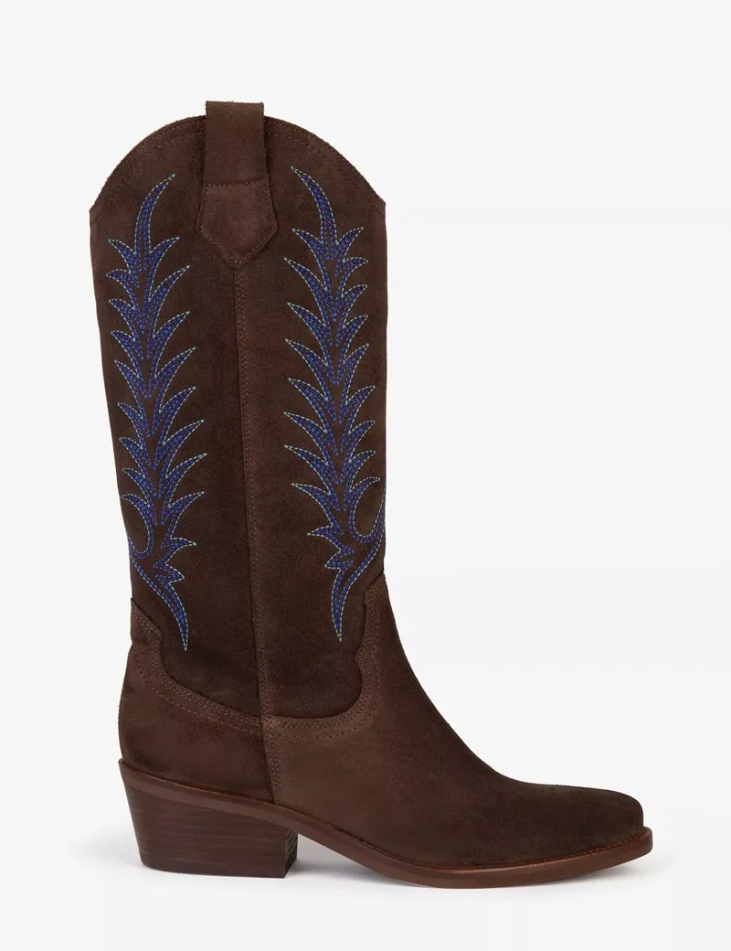 Penelope Chilvers Goldie Suede Embroidered Boot - Bitter Chocolate