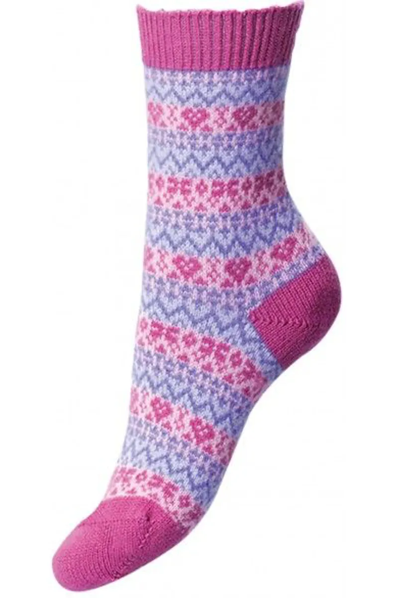 Pantherella Cashmere Edie Pink Fairisle Socks - ONE SIZE