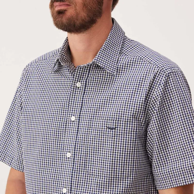 RMW Mogo Poplin Check Short Sleeve Shirt - Navy Char-2