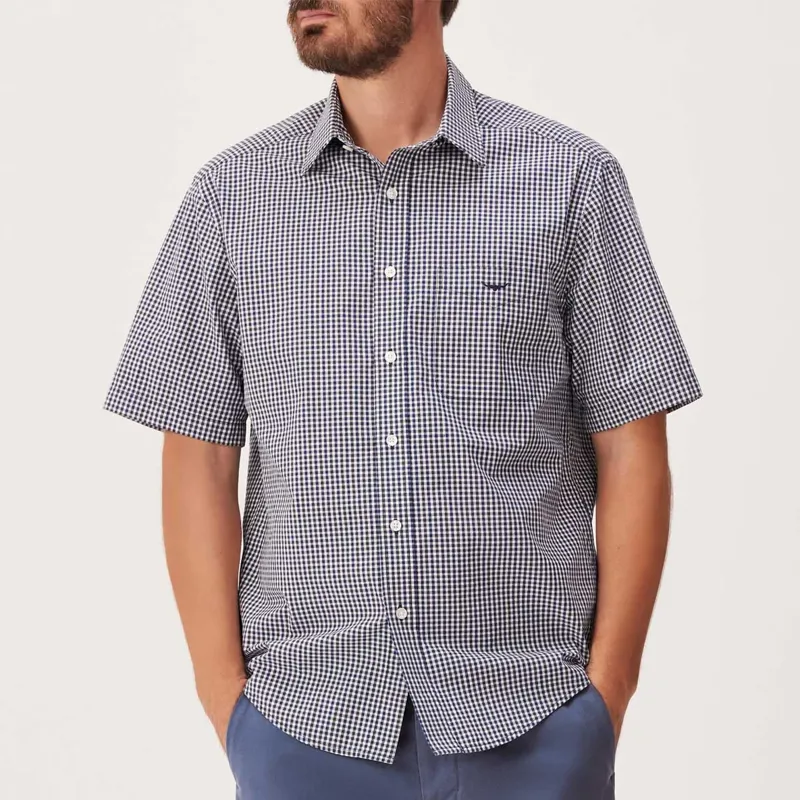 RMW Mogo Poplin Check Short Sleeve Shirt - Navy Char