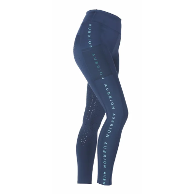 Shires Aubrion Brook Logo Ladies Riding Tights - Navy