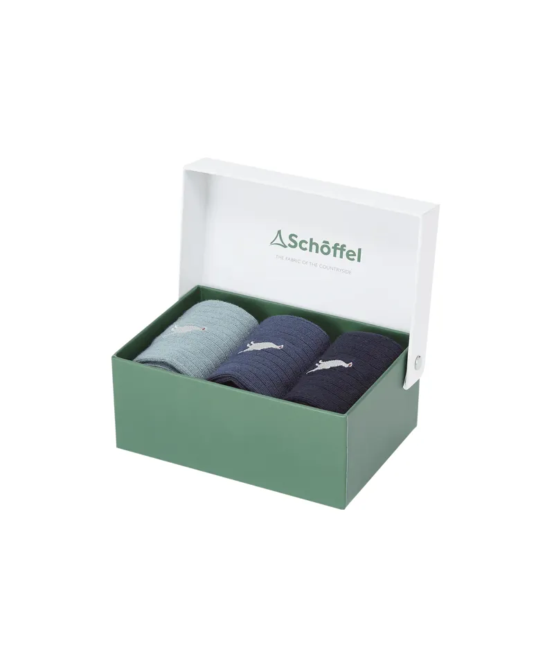 Schoffel Bamboo Sock Box Of 3 - Blue Ptarmigan Mix-1