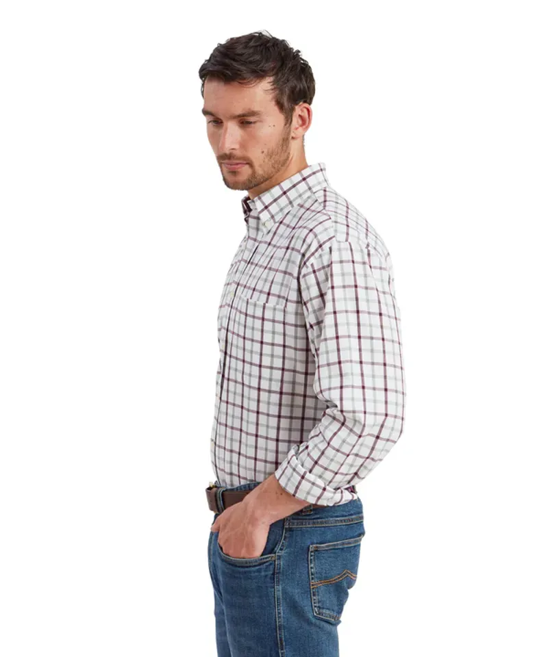 Schoffel Brancaster Classic Shirt - Wine Check-4