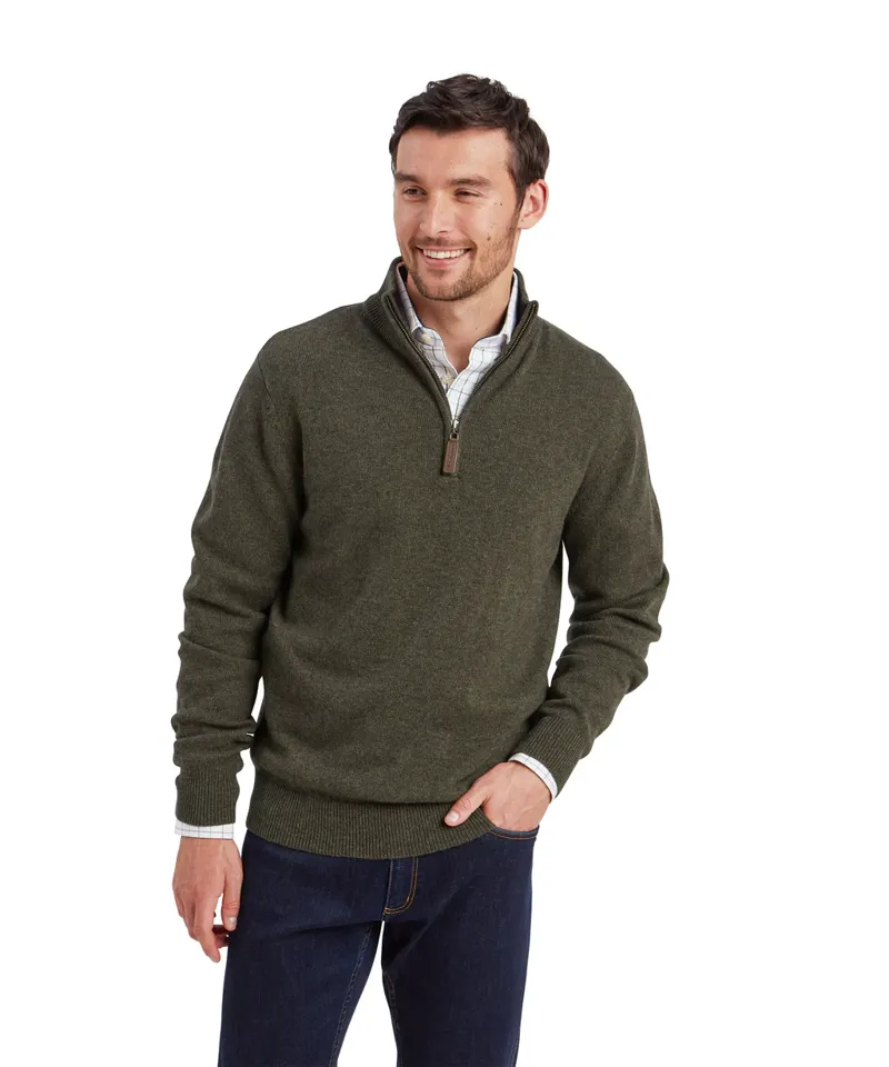 Schoffel Calton Cotton Cashmere 1/4 Zip Jumper - Loden Green