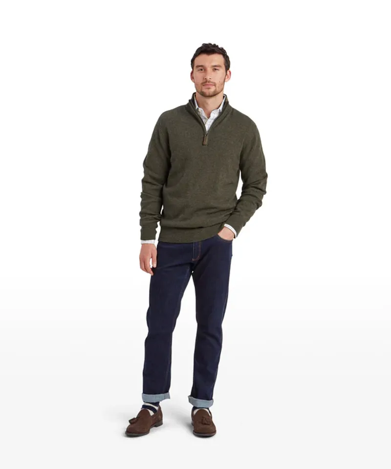 Schoffel Calton Cotton Cashmere 1/4 Zip Jumper - Loden Green-3