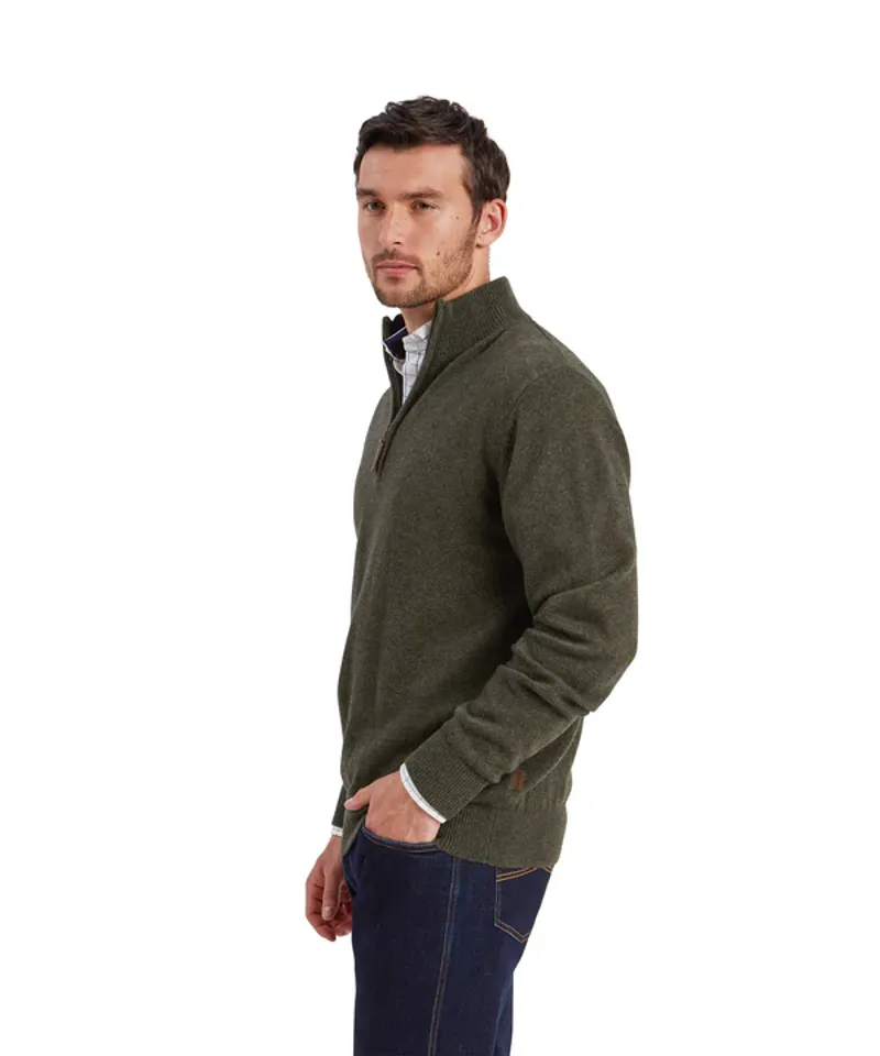 Schoffel Calton Cotton Cashmere 1/4 Zip Jumper - Loden Green-4
