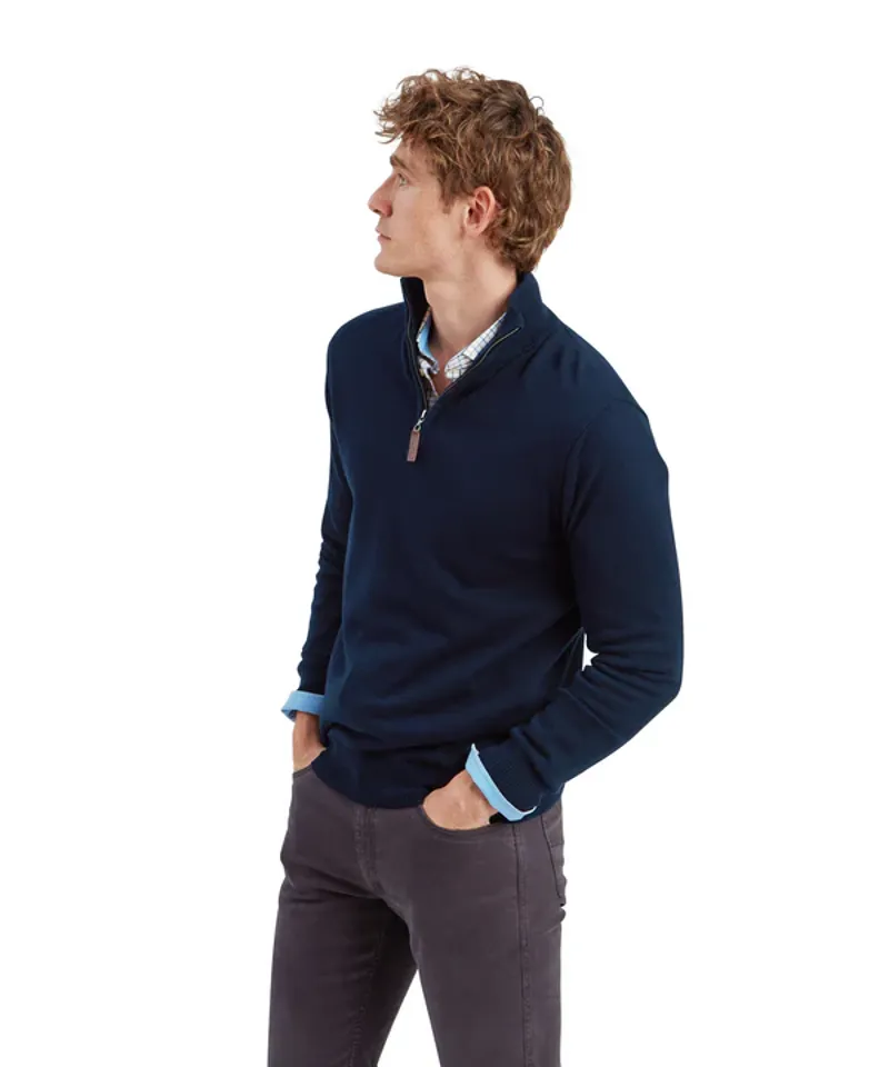 Schoffel Calton Cotton Cashmere 1/4 Zip Jumper - Navy-5